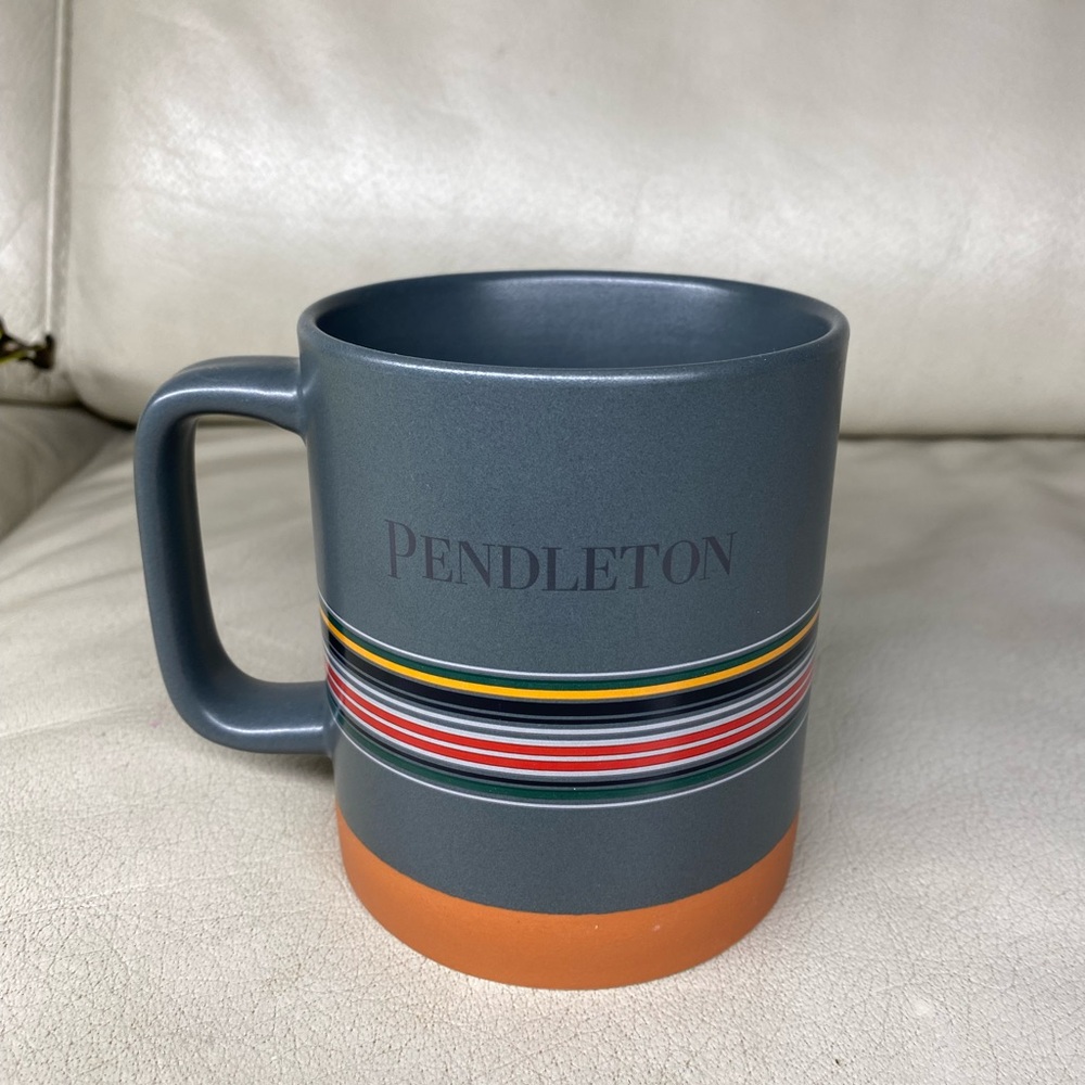 Pendleton National Parks 18oz Coffee Mug Striped Blue Blanket Stoneware Cup Gray